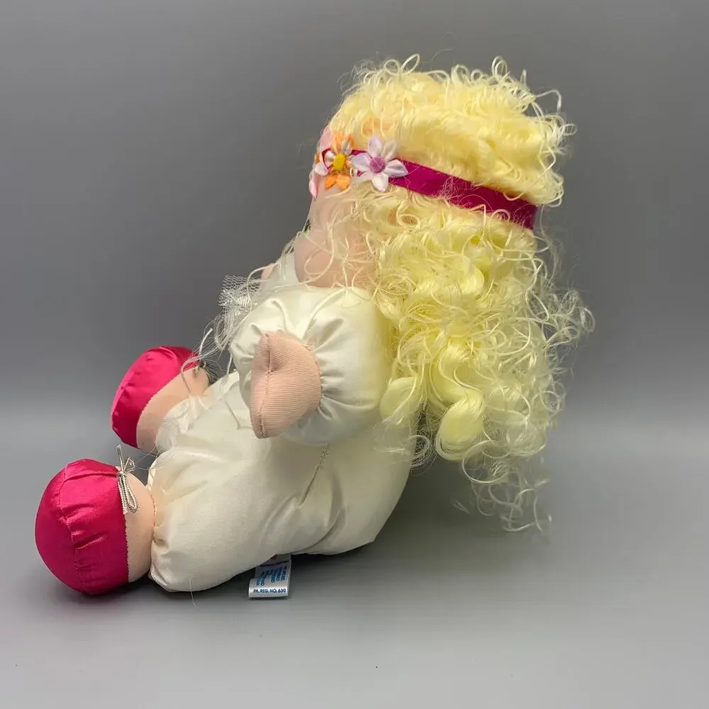 Soft Satin Sweetheart Doll 1983 Blond Green Eyes AMTOY Plush Flower Child Girl